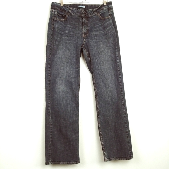 Rider By Lee Denim Pant Women's Size 18M Dark Wash Mid Rise Straight Leg Faded - Picture 1 of 6